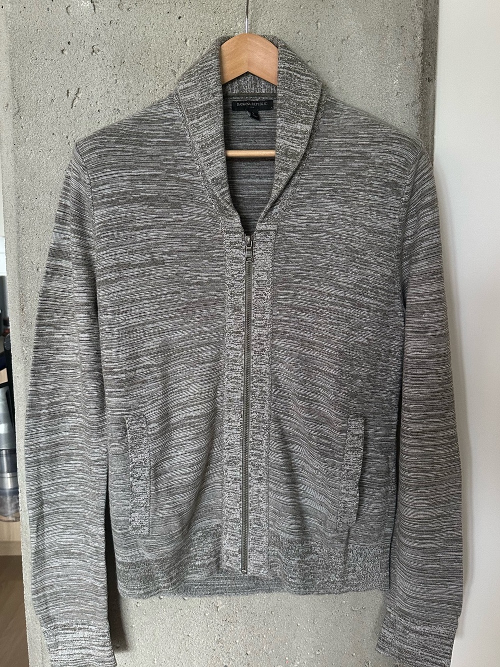 Banana Republic Factory Marled Green/Grey Zip Shawl Cardigan S